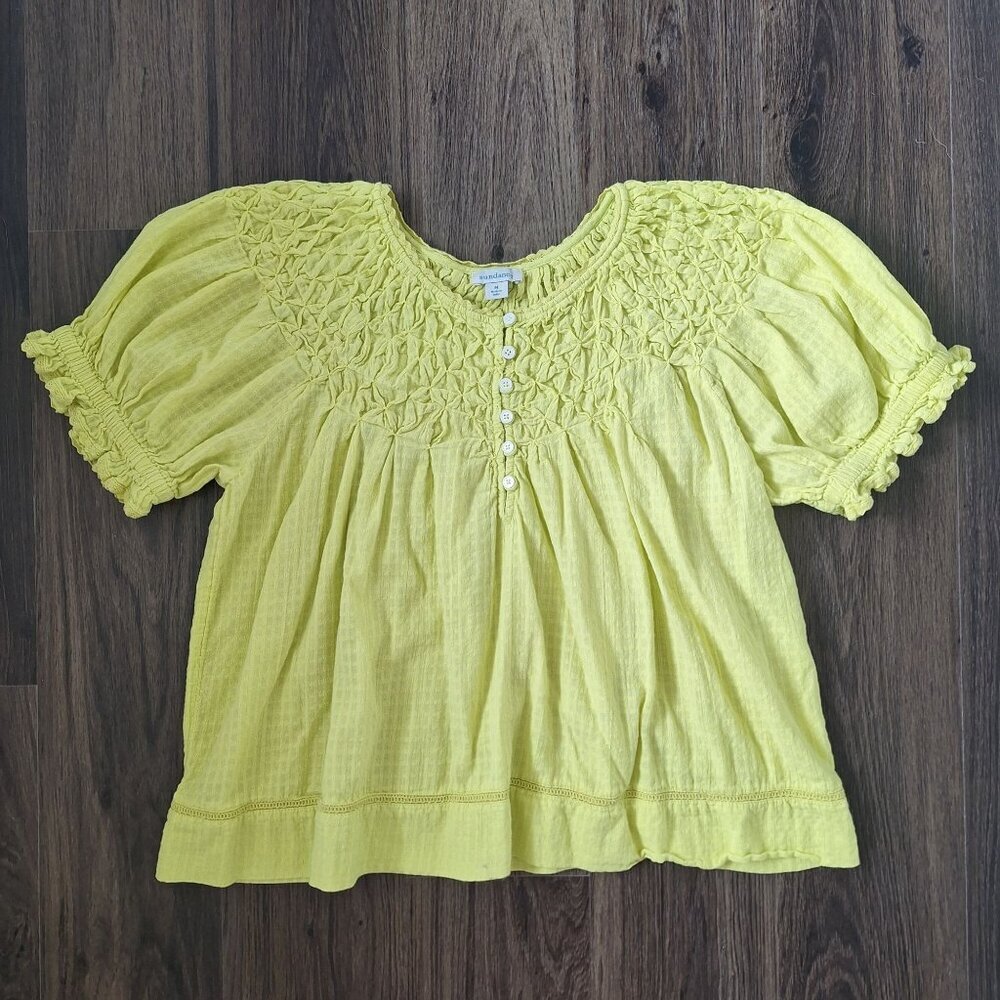 Yellow Smocked Puff-Sleeve Women's Top
